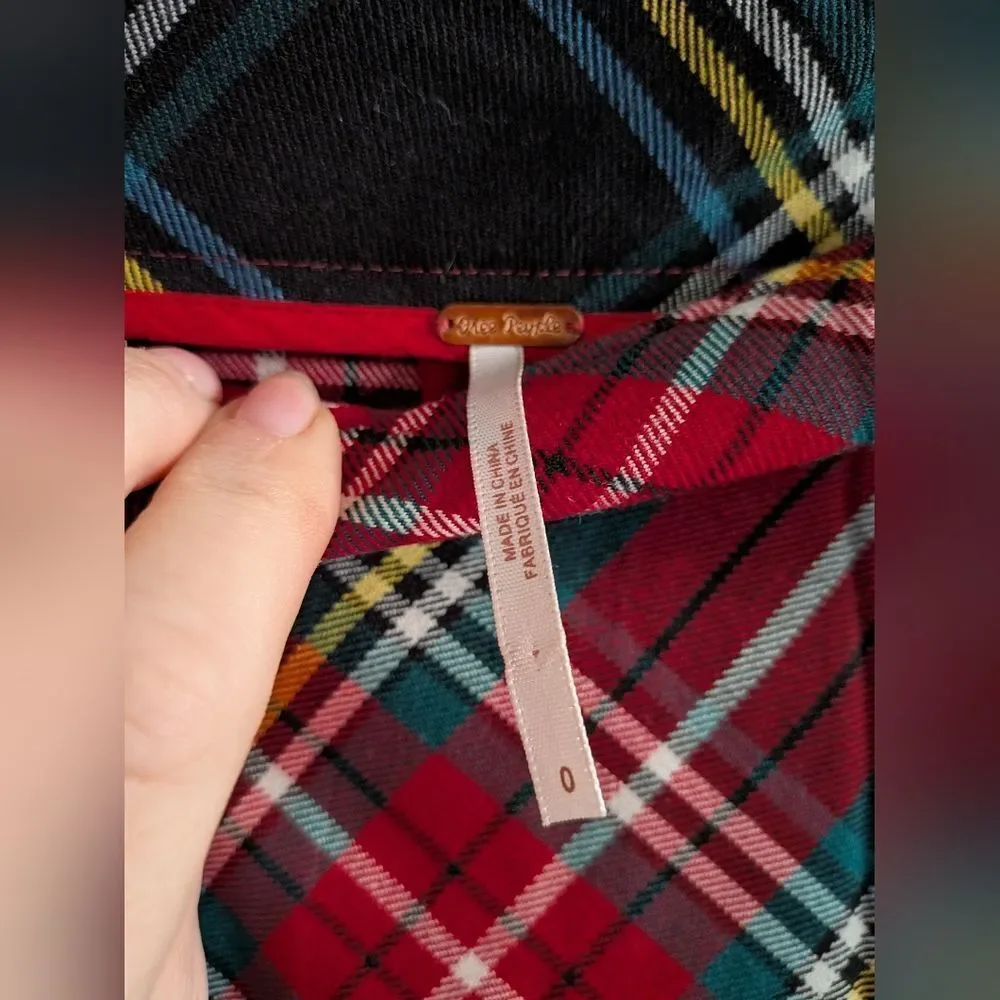 Free People Red Plaid Tartan Pencil Skirt